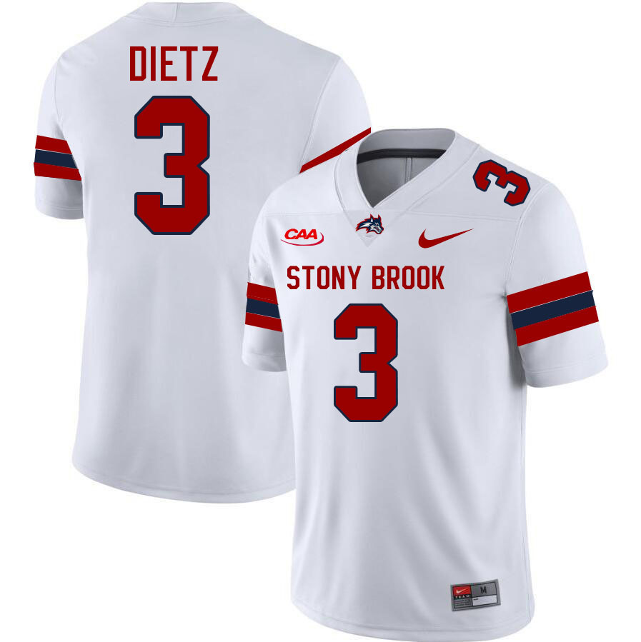 Stony Brook Seawolves #3 MarQeese Dietz College Football Jerseys,Uniforms-White